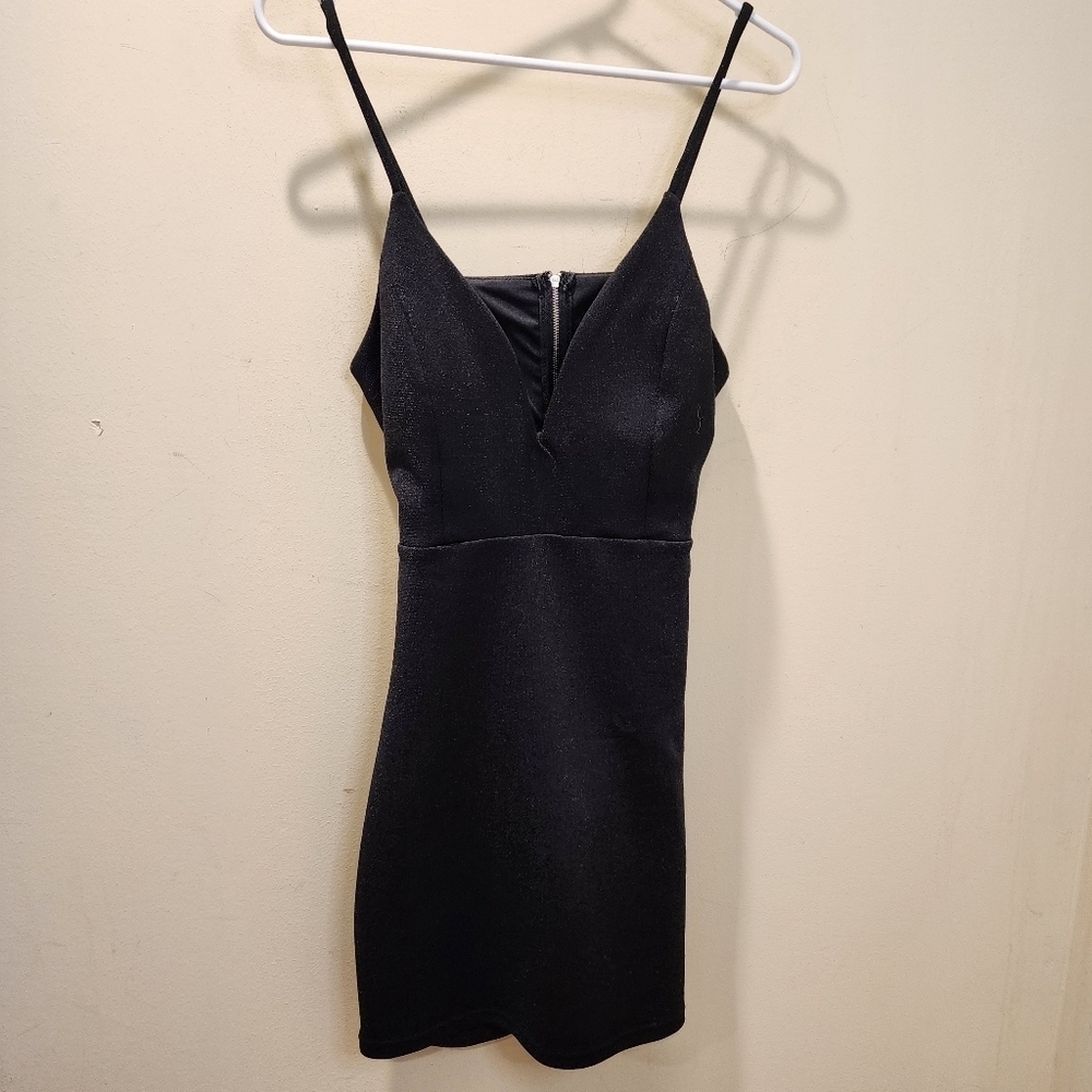 WINDSOR Black Sparkle Strappy V Neck Mini Dress size L